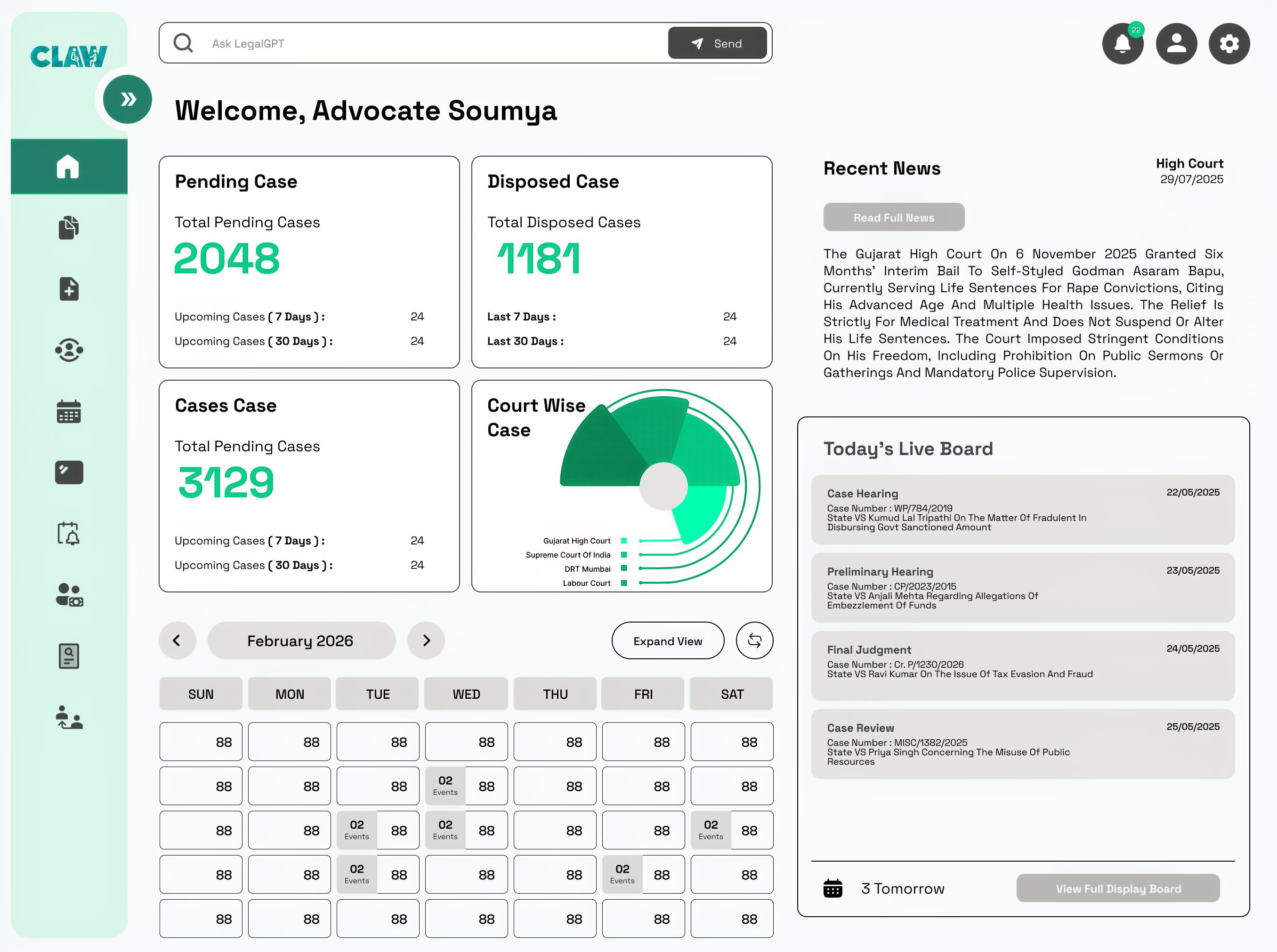 CLaw advocate dashboard preview